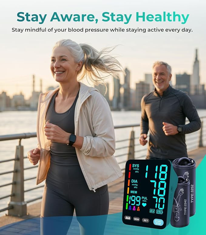 YONLO Blood Pressure Monitor, Automatic Upper Arm Blood Pressure Monitors for Home Use, 2 Blood Pressure Machine Cuff(9-17in & 13-21in) with Large LED Backlit Display, 3x199 Reading Memory Users Green
