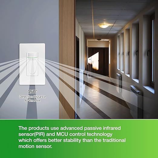 RAYZEEK PIR Motion Sensor Light Switch,Single-Pole Motion Activated Wall Switch, No Neutral Required,On/Off Override,PC Fireproof&UL Listed,2 Pack