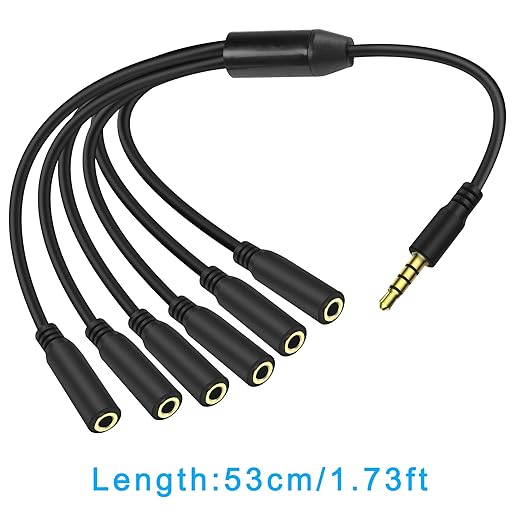 MEIRIYFA 3.5mm Splitter Cable 1 to 6 Ways,1/8 inch 4-Pole/3-Rings TRRS 1 Male to 6 Female Audio Stereo Splitter Extension Cable 3.5mm Audio 1 Input 6 Output Headphone Headset Extender Cord （30CM）