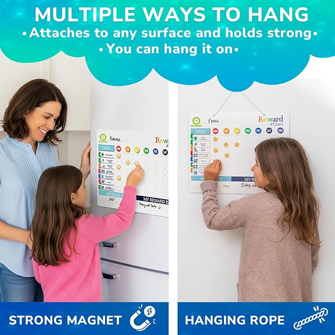 QUOKKA Reward Chart for Kids - Magnetic Behavior Chore Chart for Kids at Home - Dry and Erase Routine and Responsibility - Use 84 Magnets & 102 Stars - from Toddlers to Teens