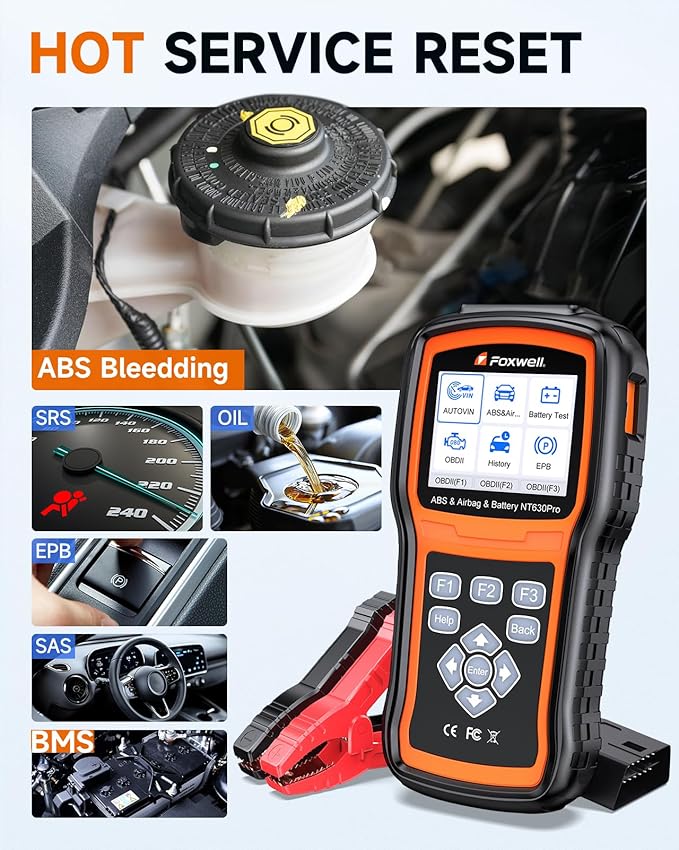 2026 FOXWELL NT630 Pro 2-in-1 ABS SRS Scan Tool & Battery Tester, OBD2 Scanner with 12V Battery Load Analyzer(100-3000CCA), ABS Bleed, BMS/Oil/SAS/EPB Reset, Live Data, Upgraded from NT630 Plus