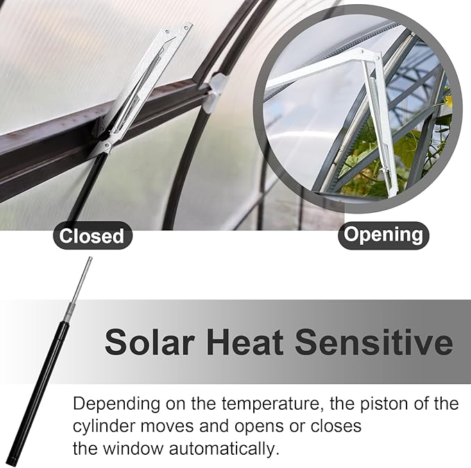 Amylove 2 Pcs Single Spring Automatic Roof Vent Opener Greenhouse Accessories Solar Greenhouse Heater Sensitive Ventilation Kit Automatic Window Vent Opener Replacement for Gardening
