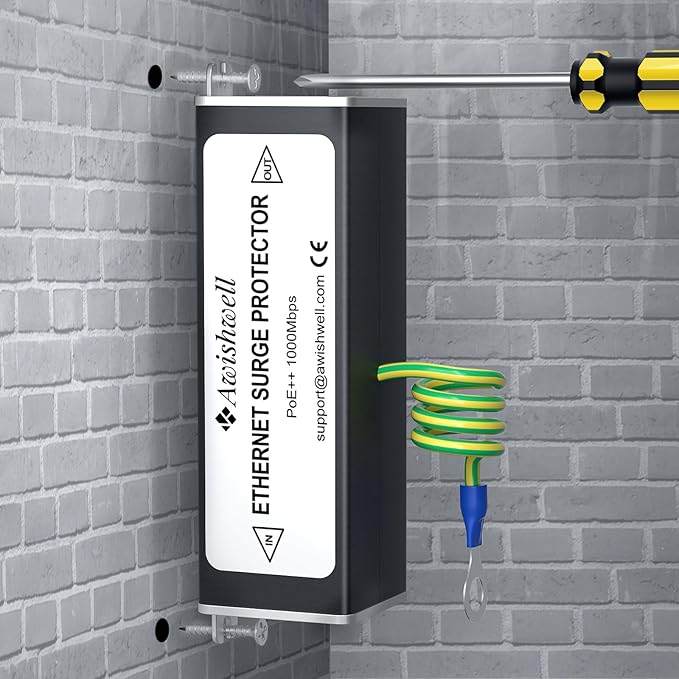 Awishwell Ethernet Surge Protector Gigabit, 5 Pack 20KA PoE++ Network Protection, RJ45 Surge Protector-Lightning Arrestor CAT5/CAT6 Thunder Arrestor-Mounting Flange, Unique Design