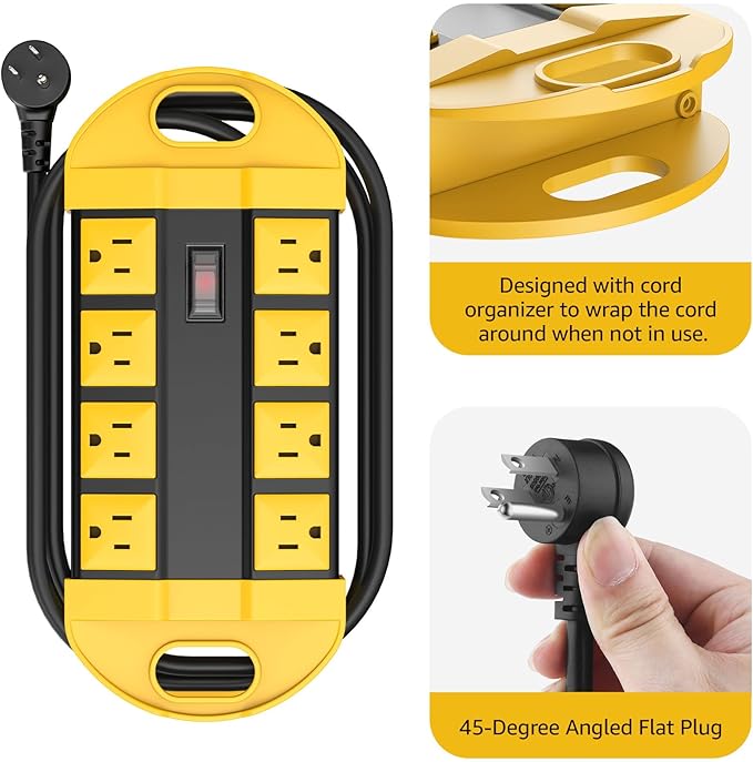 CCCEI Outdoor Power Strip Weatherproof with 8 Plug, Waterproof Extension Cord with Multiple Outlets, Christmas Exterior Garden Yard Surge Protector 15FT.