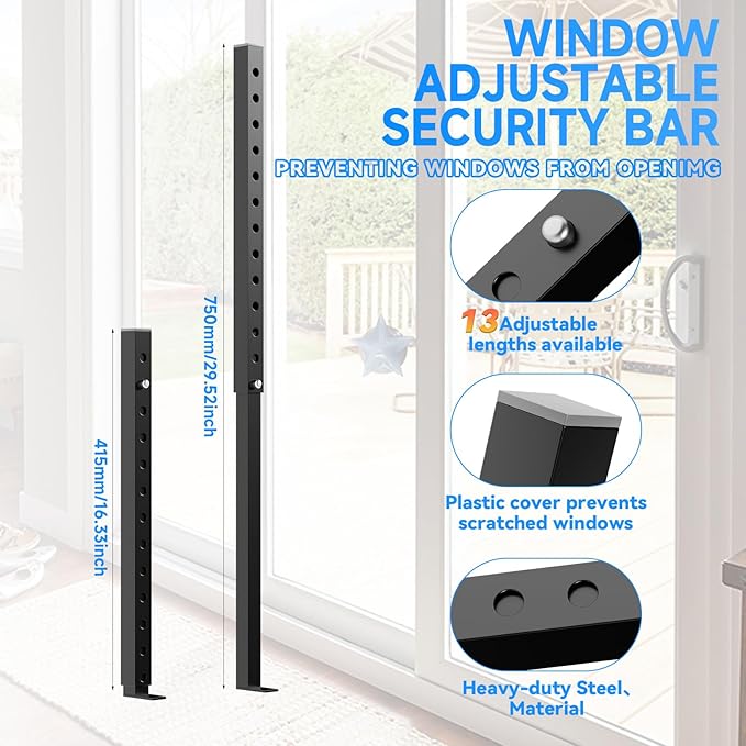ZhouDaShu Adjustable Window Security Bars, Window Bars Security Inside Vertical, Window Bar Lock Prevent Burglary, Window Safety Bars for Children, Window Stick Extends from 16.3-29.3 In(Black -1 pcs)