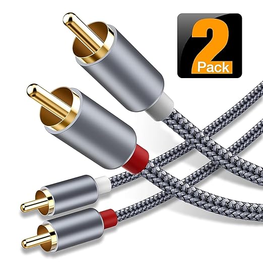 RCA Cable, Goalfish 2RCA Male to 2RCA Male Stereo Audio Cables【2-Pack/4ft, Hi-Fi Sound, Shielded】Braided RCA Stereo Cable for Home Theater, HDTV, Amplifiers, Hi-Fi Systems, Car Audio, Speakers (Grey)