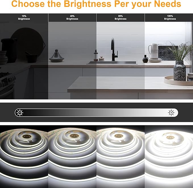 AXMOTUT 32.8ft White COB LED Strip Light, High Bright LED Strips with 320LEDs, RF Remote and UL Power Supply, 6000K Dimmable LED Lights for Bedroom, Kitchen, DIY Home Decoration, 2 Rolls of 16.4ft