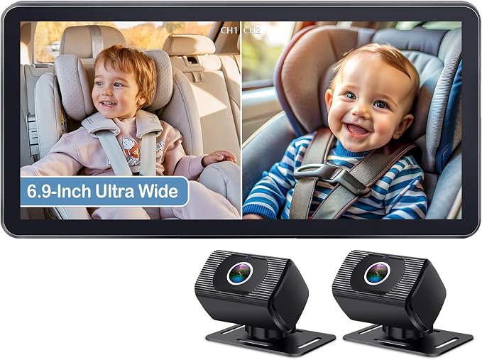 2-Kids Baby Car Camera for Seat: 6.9 Inch Ultrawide Display by Yakry
