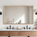 Oak Wood Effect Framed Wall Mirror, 30x48 Rectangle Mirror, Anti-desilvering Tempered Glass, Sustainable&Sturdy Frame, Anti-Rust, HD Reflection &3min Fast Setup for Bathroom Living Room