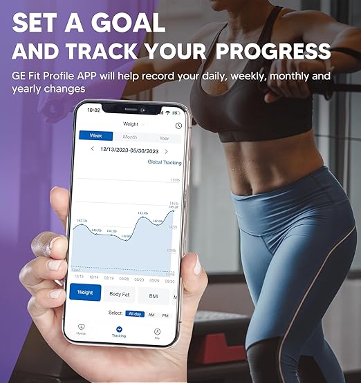 GE Smart Scale for Body Weight: 8-Electrode Digital Bathroom Scale for Weight Fat BMI Muscle Mass Full Body Composition Analyzer 27 Measurements Bluetooth Highly Accurate Weighing Machine 400lb Black