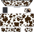 Ergonomic Keyboard Wrist Rest & Mouse Pad Wrist Rest Set, Large XXL Gaming Desk Mat 31.5"x 11.8" with Memory Foam, Easy Typing Pain Relief for Office & Home, Cow Print
