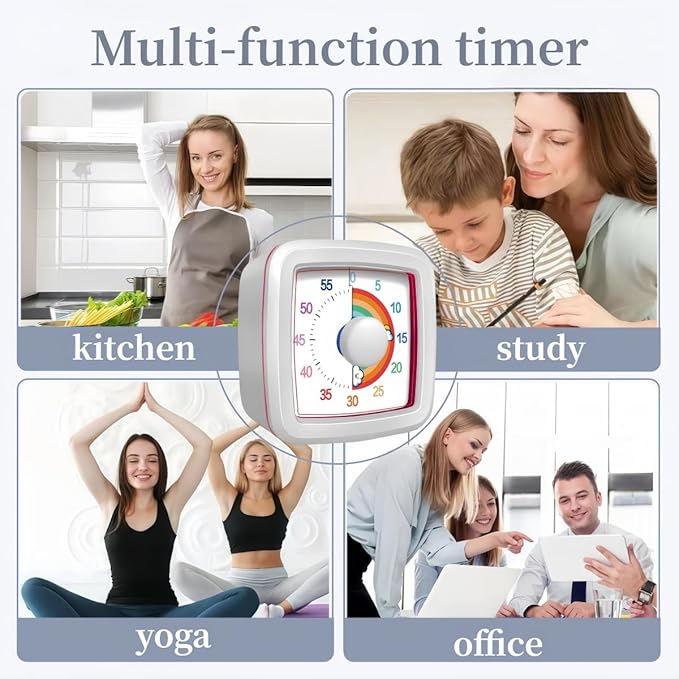 Visual Timer for Kids Adults, 60-Minute Countdown Timer for Classroom, Kitchen,Office, Pomodoro Timer Time Management Tools for Toddler ADHD(White)