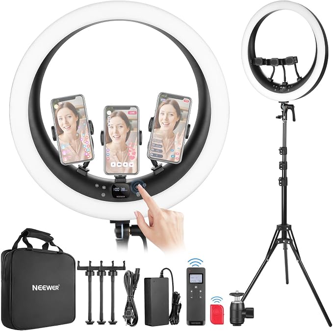 NEEWER 19 inch Ring Light with Stand, 3 Phone Holders and Mini Ball Head by Neewer
