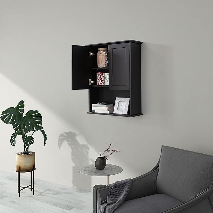Black Bathroom Wall Cabinet 23x29 inch Wooden Bathroom Medicine Cabinet with 2 Doors and Adjustable Shelf, Wall Mounted Cabinet Over Toilet Storage Cabinet | 2 Doors, Adjustable Shelf, Wall Mounted, Over Toilet Storage
