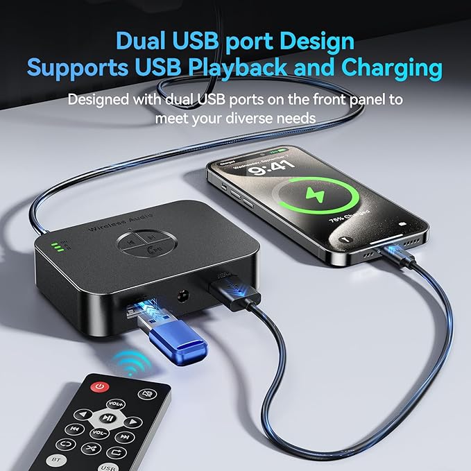 MOREGAX M2R Bluetooth 5.4 Receiver for RCA Adapter for Stereo/Speaker/Wired Speaker/Home Audio Music Streaming Stereo System, Support AUX/RCA/USB