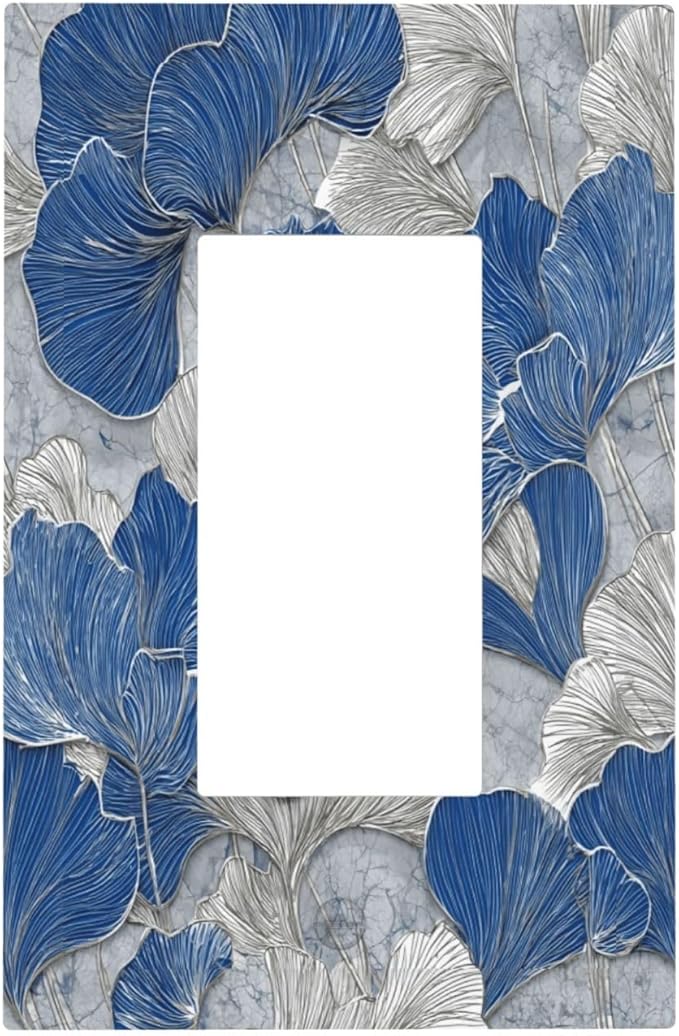 Bvtewkhz Abstract Blue Marble Plant Leaves 1 Gang Single Rocker Decorative Light Switch Covers Electrical Faceplate Switch Plates for Bathroom Kitchen Home
