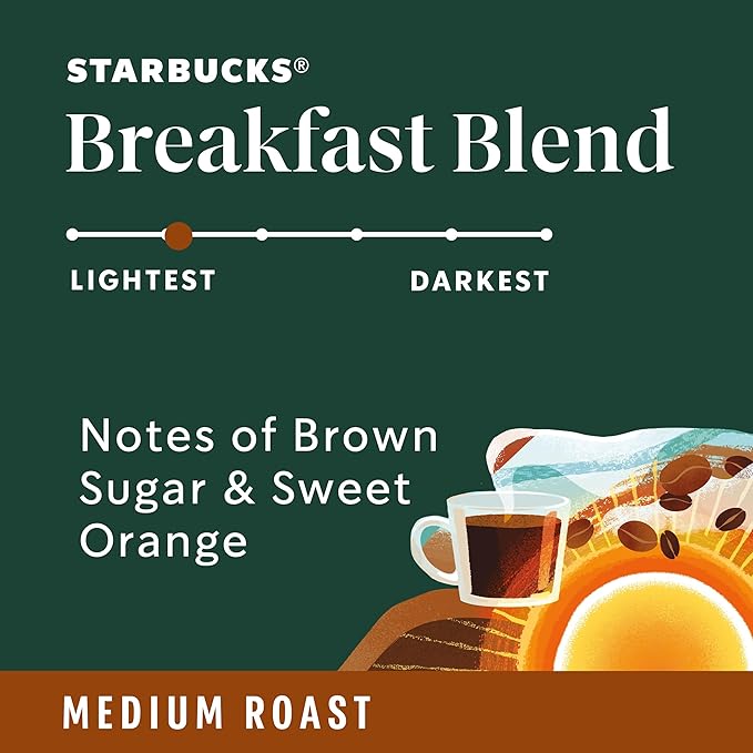 Starbucks K-Cup Coffee Pods, Medium Roast Hot or Iced Coffee, Breakfast Blend, 40 Keurig Pods