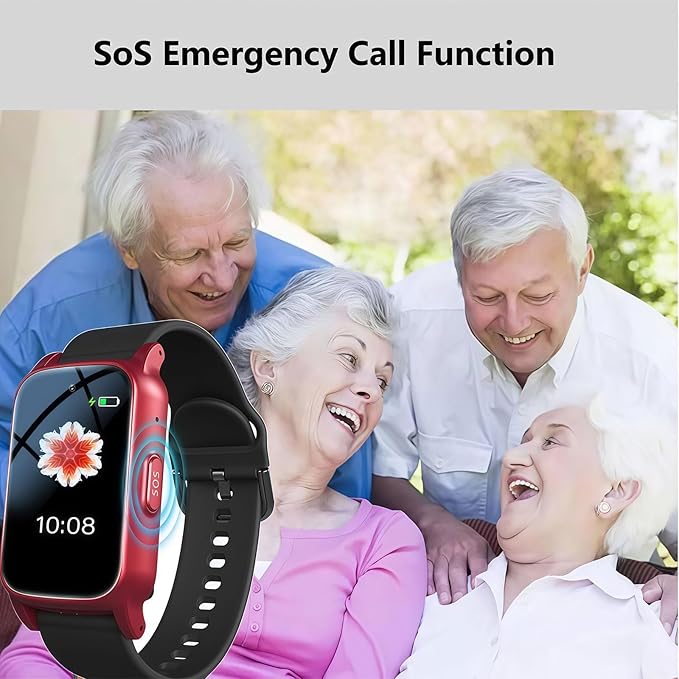 Elderly Fall Watch, Smart Watch for Men Women Wtih Sos Call and Health Monitoring, Ip67 Waterproof, Emergency Call Bracelet, for Seniors & Adults, Christmas and Birthday Gifts, 4G Safety(Red)