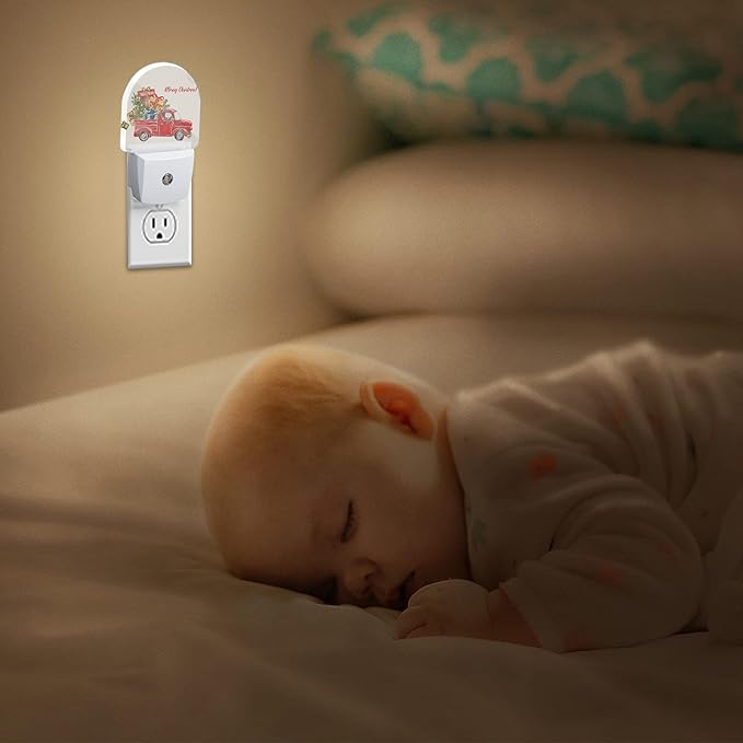 YESPOAK Merry Christmas Night Light,Dusk to Dawn Round Red Truck Gifts Night Lights Plug Into Wall for Home Indoor Staircase Kitchen Corridor