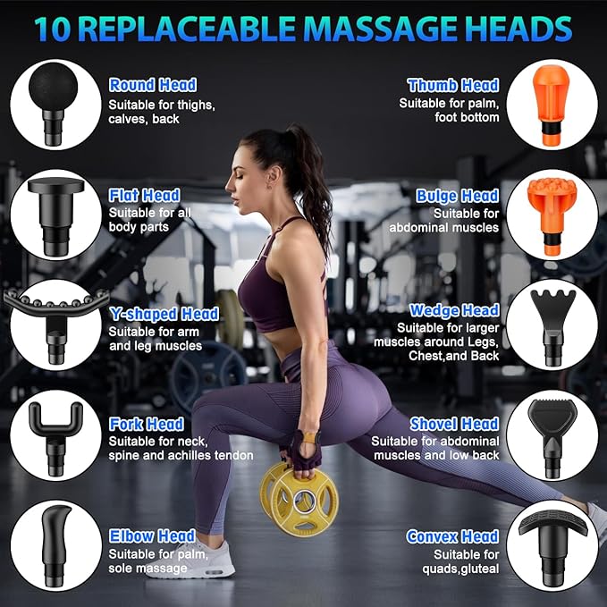 TOLOCO Massage Gun, Muscle Massage Gun Deep Tissue for Athletes with 10 Massage Heads, Electric Percussion Massager for Any Pain Relief, Christmas Gifts for Women, Men, Silver