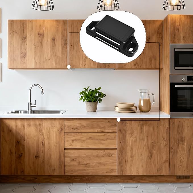 16 Pack Magnetic Push Latch,Heavy Duty Magnetic Touch Latch,for Push to Open Cabinet or Kitchen Drawer，Kitchen Door(Black - 0.98 inch, 16 Pack)