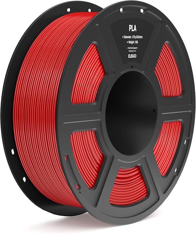 ELEGOO PLA Filament 1.75mm True Red 1KG, 3D Printer Filament Dimensional Accuracy +/- 0.02mm, 1kg Spool(2.2lbs) Fit Most FDM 3D Printers