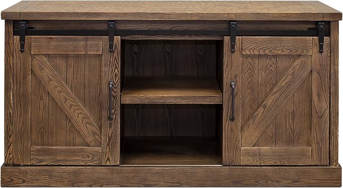 Avondale 60" TV Console Barn Door Entertainment Stand Wood Accent Cabinet Brown