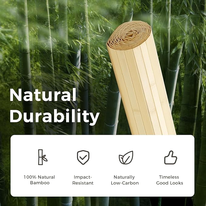 OUZUGIE 1 Pack 96x48 Inch Natural Bamboo Wall Panel – Raw Pole Wrap Paneling for Walls, Ceilings, Cabinets, Furniture – Ideal for Bedroom, Living Room & Office DIY Decor