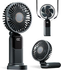 GOCKERA Portable Fan, 4200mAh Battery Operated Fan, 5 Speeds&Digital Display, Makeup Fans for Women with Base, 180°Foldable 3in1 Handheld/Neck/Desk Fan for Outdoor Indoor,Ultra Quiet (Black)