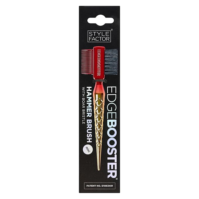 STYLE FACTOR EDGE BOOSTER® Mini Hammer Brush Travel Size | Baby Hair Brush & Double-Sided Edge Control Comb with Boar Bristles | Rat Tail for Precision Styling | Travel Brush for Edges & Baby Hair