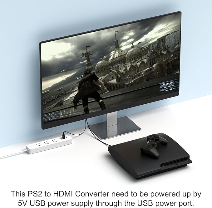 Azduou PS2 to HDMI Adapter HD-Link Cable Support ON/Off Switch, Converter PS3 Video Signal to HDMI Signal with True Ypbpr HD Signal Output (100% Improve Video Quality for PS2 and PS3)
