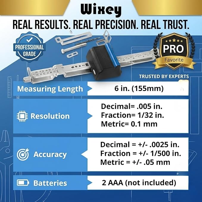 Wixey Digital Planer Gauge – Electronic Digital Readout & Thickness Measuring Tool – Accurate Calibration & Digital Dimensions – Perfect Portable Planer Accessory for Woodworking Upgrade
