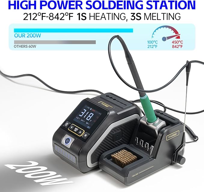 FNIRSI DWS-200 200W 245 Precision Digital Soldering Station Kit with 6 F245 Soldering Iron Tips and 2 Helping Hands, Temp Value & Curve Mode, 3 Temperature Storage, Full-Color Display