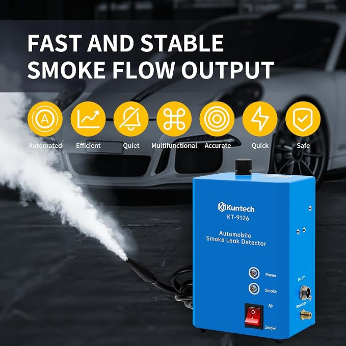 Kuntech Automotive Smoke Machine Built-in Air Pump, 12V DC Smoke Leak Detector - Image 5