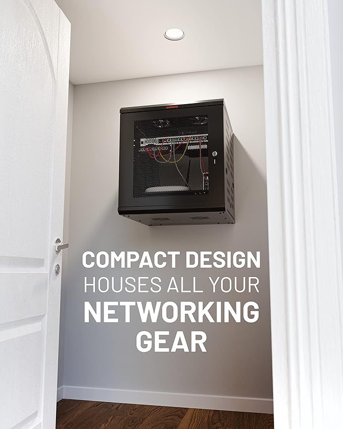 ECHOGEAR 12U Network Rack - Enclosed Wall Mount Rack Kit Includes 2X 1U Shelves, Pre-Mounted Fan, Lockable Door & Hardware - 600mm Depth Fits All Your AV Gear