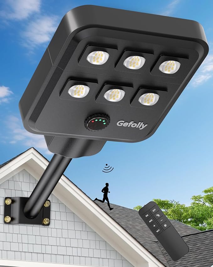 Gefolly G-5000W Solar Street Light Outdoor, Wide Angle Commercial Parking Lot Light Dusk to Dawn 6500K IP67 Flood Security with Motion Sensor Lamp for Yard, Basketball Court