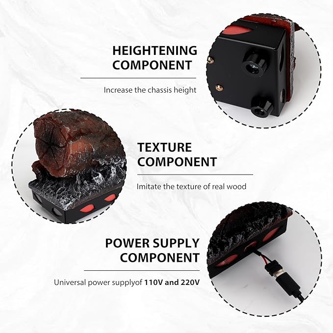 Electric Fireplace Logs Realistic Flame Effect with Candle LED Flame Light USB Powered Electric Fireplace Insert Log Remote Control Home Decoration 16 Inches