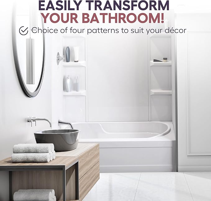 White Polystyrene Tub Wall Surround 32"x 60"x 58" - Waterproof, Easy-to-Install, Two Shelf Units Kit Included - Bathtub Wall Surround Panels - Plain Pattern, Basic Shelves - Noah William Home