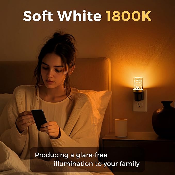 L LOHAS LED Night Light, Dimmable Night Lights Plug into Wall, 2 Pack Automatic Night Lights with Auto Light Sensor, Adjustable Brightness 1800K Amber LED Night Light, for Bedroom Hallway Home