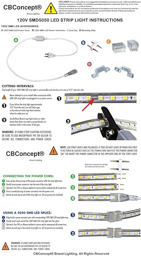CBConcept UL Listed, 6.6 Feet, 720 Lumen, Pink, Dimmable, 110-120V AC Flexible Flat LED Strip Rope Light, 120 Units 3528 SMD LEDs, Indoor Outdoor Use, Accessories Included, Ready to use