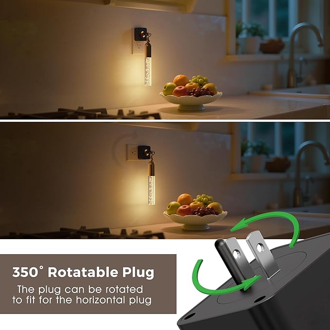 L LOHAS LED Night Lights Plug into Wall, 2 Pack Dimmable Night Light 0-100LM, Rotating Night Lights With Light Sensor, 3000K Soft Light, LED Acrylic Bubble Nightlight Plug in for Bathroom Hallway