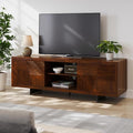 Trapeze TV Stand for Living Room – Wooden Media Console with Storage, Metal Legs, Large Walnut TV Stand for Stylish Home Entertainment Setup