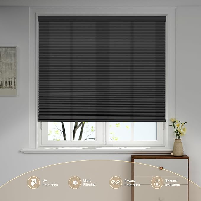 Boolegon Motorized Blinds with Remote, Light Filtering Smart Blinds, Automatic Cellular Shades for Windows, Rechargeable Electric Honeycomb Shades for Home,Light Filtering Black,Custom Size