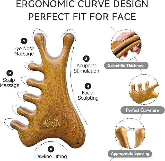 4-in-1 Wooden Gua Sha Tool for Face & Small Body, Scalp & Head Massage for Stress Relief, Manual Muscle Scraper for Neck & Jawline, Trigger Point & Acupressure Massage, Valentine’s Day Gift for Women