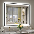 YEELAIT 44x36 Inch LED Bathroom Mirror with Lights (Front Lit and Backlit) Black Framed Lighted Vanity Mirror for Bathroom Wall Dimmable Anti-Fog Memory Tempered Glass Horizontal/Vertical