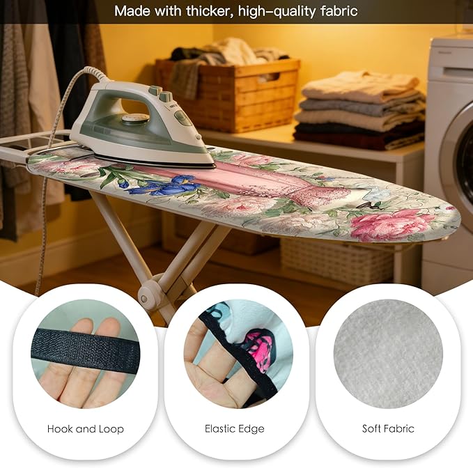 Nuxovilar Ironing Board Cover Needle Cotton 15x54 Inches | Ironing Board Cover and Pad Floral Gown Design Needle Cotton for Bedroom, Dressmaking Area, Laundry Room
