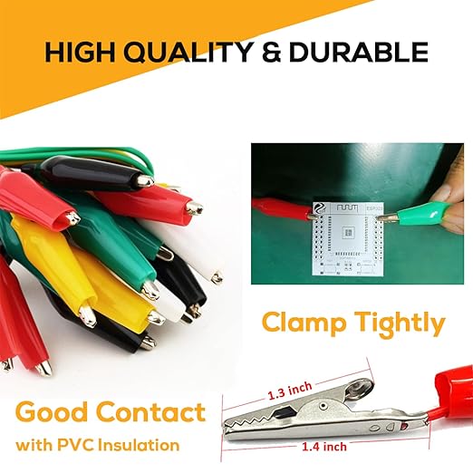 40PCS Premium Alligator Clips Electrical, Crocodile Cable, Test Leads with Test Probes, 5-Color Dual Ended Jumper Wires with Alligator Clip for Multimeter, Electric Experiments, Circuit Connection