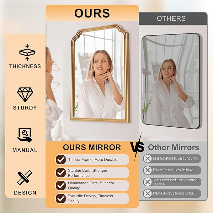 Wood Mirror for Bathroom, 24" x 36" Rustic Bathroom Mirrors for Wall Decorative for Living Room or Bedroom Vanity Mirror (Natural Color)