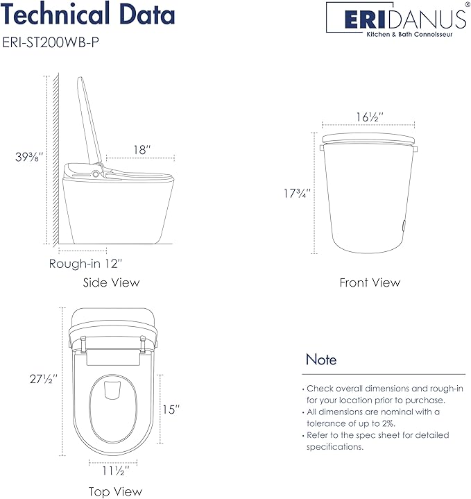 Eridanus Smart Toilet with Bidet Built in, One Piece Bidet Toilet for Bathrooms, Auto Open/Close with Digital Display, Foot Sensor Flush, Warm Water Wash & Dryer, Elongated Heated Seat, White & Black