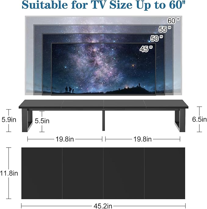 aboxoo 45" TV Riser for 32-60 inch TV, TV Riser Stand Shelf, Tabletop TV Stand Riser, Computer Monitor Table for Home Living Room, Study Office (Black)